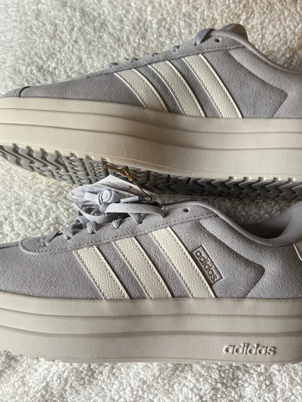adidas Women’s “VL Court Bold” Platform Sneakers in Light Gray and White 9.5